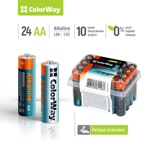 Купить Батарейки ColorWay AA Alkaline Power 24шт (CW-BALR06-24PB) - цена в Харькове, Киеве, Днепре, Одессе
в интернет-магазине Telemart фото