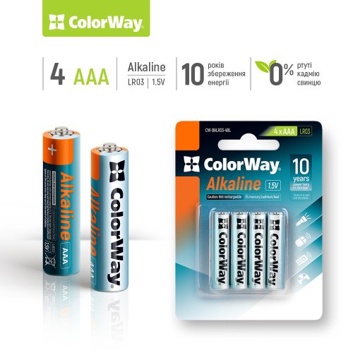 Купить Батарейки ColorWay AAA Alkaline Power 4шт (CW-BALR03-4BL) - цена в Харькове, Киеве, Днепре, Одессе
в интернет-магазине Telemart фото