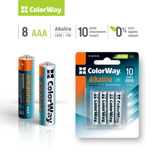Купить Батарейки ColorWay AAA Alkaline Power 8шт (CW-BALR03-8BL) - цена в Харькове, Киеве, Днепре, Одессе
в интернет-магазине Telemart фото