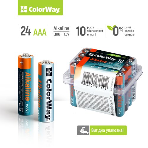 Купить Батарейки ColorWay AAA Alkaline Power 24шт (CW-BALR03-24PB) - цена в Харькове, Киеве, Днепре, Одессе
в интернет-магазине Telemart фото