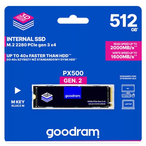 Photo SSD Drive GoodRAM PX500 Gen.2 3D NAND 512GB M.2 (2280 PCI-E) NVMe x4 (SSDPR-PX500-512-80-G2)