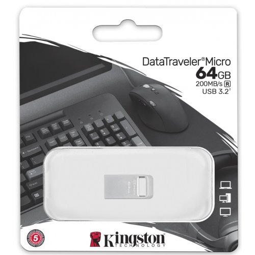 Купить Накопитель Kingston DataTraveler Micro 64GB USB 3.2 Gen 1 (DTMC3G2/64GB) - цена в Харькове, Киеве, Днепре, Одессе
в интернет-магазине Telemart фото