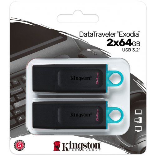 Купить Набор с двух накопителей Kingston DataTraveler Exodia 64GB USB 3.2 Gen 1 (DTX/64GB-2P) - цена в Харькове, Киеве, Днепре, Одессе
в интернет-магазине Telemart фото