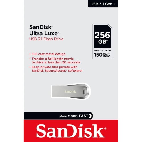 Купить Накопитель SanDisk Ultra Luxe 256GB USB 3.1 (SDCZ74-256G-G46) - цена в Харькове, Киеве, Днепре, Одессе
в интернет-магазине Telemart фото