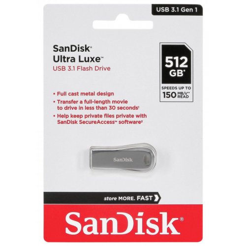 Купить Накопитель SanDisk Ultra Luxe 512GB USB 3.1 (SDCZ74-512G-G46) - цена в Харькове, Киеве, Днепре, Одессе
в интернет-магазине Telemart фото