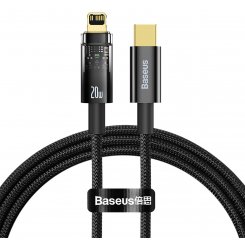 Кабель Baseus Explorer Series Auto Power-Off Fast Charging Data Cable Type-C to Lightning 20W 1m (CATS000001) Black