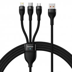 Фото Кабель Baseus Flash Series Ⅱ One-for-three Fast Charging Data Cable USB to M+L+C 100W 1.2m (CASS030001) Black