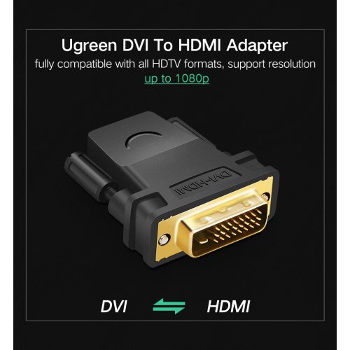 Купить Адаптер Ugreen HDMI-DVI(24+1) F/M (20124) Black - цена в Харькове, Киеве, Днепре, Одессе
в интернет-магазине Telemart фото