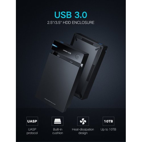 Внешний карман Ugreen US222 3.5" HDD/SSD - USB 3.0 (50422) Black купить в Украине: Киев, Днепр, Харьков, Одесса  | Низкая цена, отзывы, характеристики от TELEMART фото