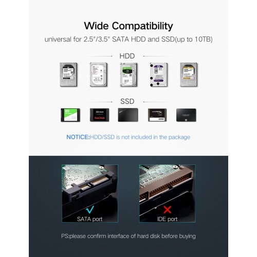 Внешний карман Ugreen US222 3.5" HDD/SSD - USB 3.0 (50422) Black купить в Украине: Киев, Днепр, Харьков, Одесса  | Низкая цена, отзывы, характеристики от TELEMART фото