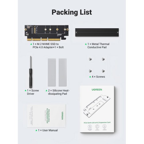 Купить Адаптер Ugreen CM465 M.2 NVMe - PCIe 4.0 x 16 (30715) Black - цена в Харькове, Киеве, Днепре, Одессе
в интернет-магазине Telemart фото