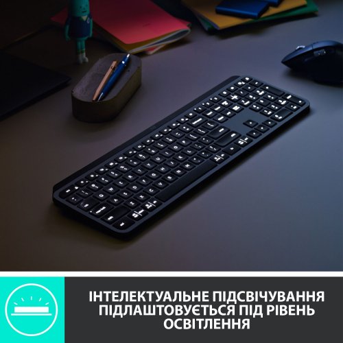 Купити Клавіатура Logitech MX Keys Wireless (920-009415) Graphite - ціна в Києві, Львові, Вінниці, Хмельницькому, Франківську, Україні | інтернет-магазин TELEMART.UA фото