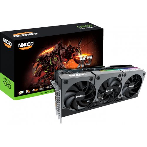 Відеокарта Inno3D GeForce RTX 4080 X3 16384MB (N40803-166X-187049N) купити з перевіркою сумісності: огляд, характеристики, ціна у Києві, Львові, Вінниці, Хмельницькому, Івано-Франківську, Україні | інтернет-магазин TELEMART.UA фото