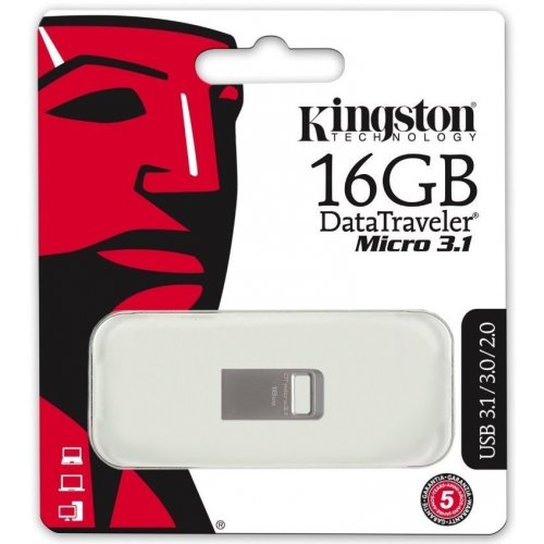 Купить Накопитель Kingston DataTraveler Micro USB 3.1 16GB Metal (DTMC3/16GB) - цена в Харькове, Киеве, Днепре, Одессе
в интернет-магазине Telemart фото