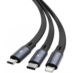 Кабель Baseus Bright Mirror One-for-three Retractable Data Cable USB to M+L+C 3.5A 1.2m (CAMLT-MJ01) Black
