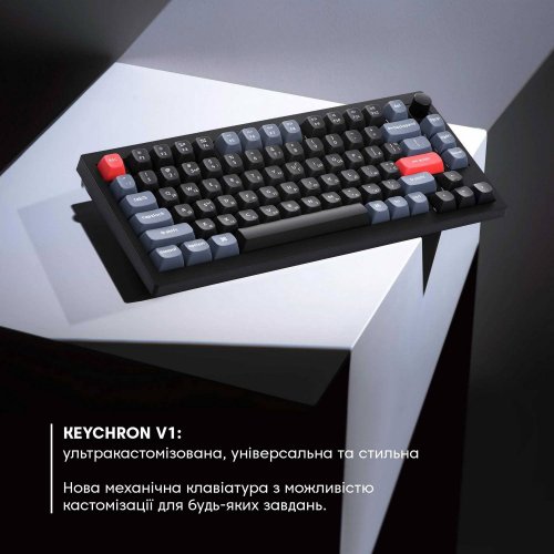 Клавіатура Keychron V1 84 Key QMK RGB Gateron G PRO Blue Hot-Swap Knob (V1D2) Carbon Black купити в Україні: Київ, Львів, Хмельницький, Тернопіль, Івано-Франківськ | Низька ціна, відгуки, характеристики від TELEMART фото