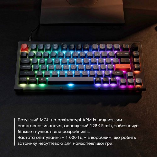 Клавіатура Keychron V1 84 Key QMK RGB Gateron G PRO Blue Hot-Swap Knob (V1D2) Carbon Black купити в Україні: Київ, Львів, Хмельницький, Тернопіль, Івано-Франківськ | Низька ціна, відгуки, характеристики від TELEMART фото