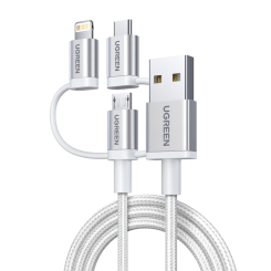 Кабель Ugreen US186 3-in-1 USB2.0-A Multifuntion Cable with Braid 1.5m (50203) Silver White