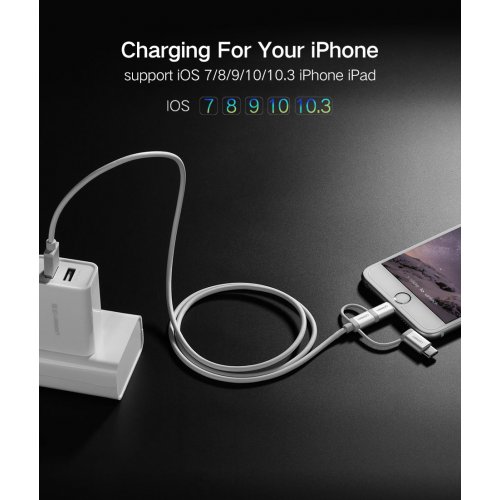 Кабель Ugreen US186 3-in-1 USB2.0-A Multifuntion Cable with Braid 1.5m (50203) Silver White купить в Украине | Telemart фото