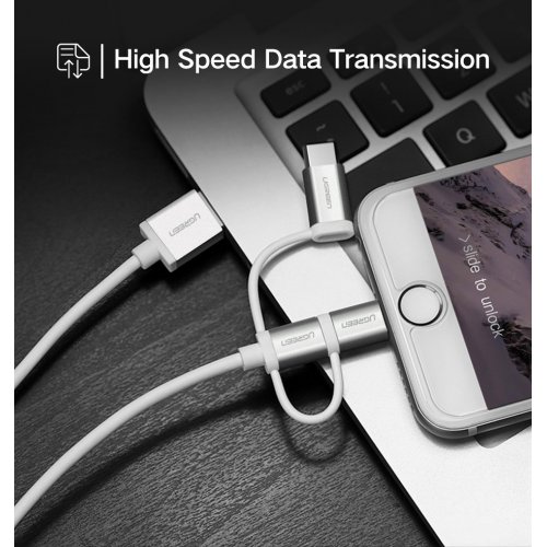 Кабель Ugreen US186 3-in-1 USB2.0-A Multifuntion Cable with Braid 1.5m (50203) Silver White купить в Украине | Telemart фото