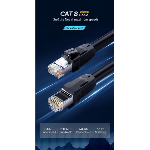 Купить Кабель Ugreen NW121 CAT8 Pure Copper Ethernet Cable 0.5m (80787) Black - цена в Харькове, Киеве, Днепре, Одессе
в интернет-магазине Telemart фото