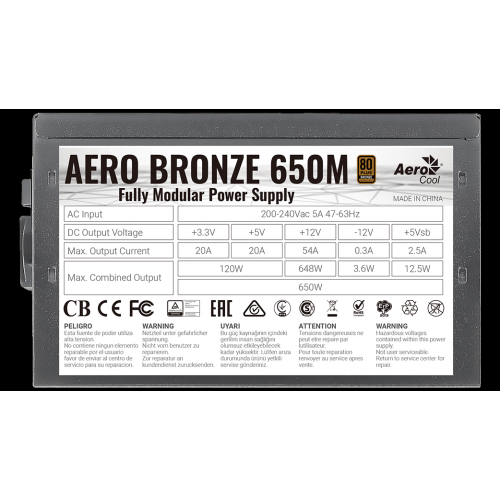 Фото Блок питания Aerocool Aero Bronze 650M 650W (ACPB-AR65AEC.1M)