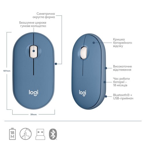 Купить Мышка Logitech Pebble M350 Wireless (910-006753) Blueberry - цена в Харькове, Киеве, Днепре, Одессе
в интернет-магазине Telemart фото