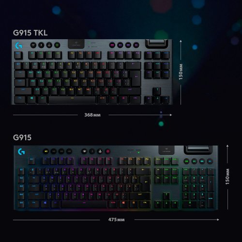 Купить Клавиатура Logitech G915 TKL RGB Mechanical Tactile (920-009503) Carbon - цена в Харькове, Киеве, Днепре, Одессе
в интернет-магазине Telemart фото