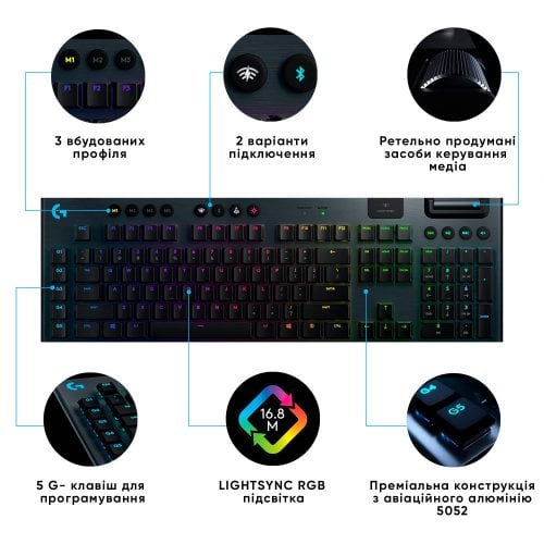 Купить Клавиатура Logitech G915 RGB Mechanical Tactile (920-008910) Black - цена в Харькове, Киеве, Днепре, Одессе
в интернет-магазине Telemart фото