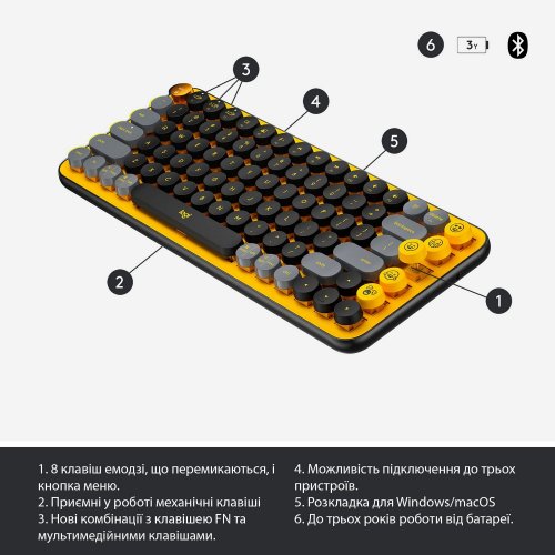 Купити Клавіатура Logitech POP Keys Wireless GX Brown (920-010735) Blast Yellow - ціна в Києві, Львові, Вінниці, Хмельницькому, Франківську, Україні | інтернет-магазин TELEMART.UA фото