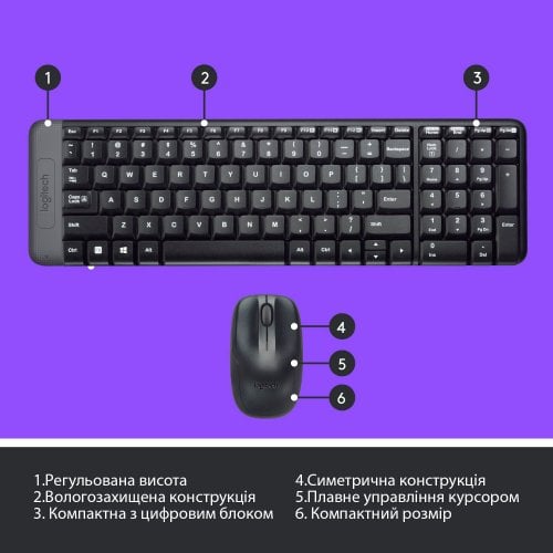 Купити Комплект Logitech MK220 Wireless Combo (920-003168) Black - ціна в Києві, Львові, Вінниці, Хмельницькому, Франківську, Україні | інтернет-магазин TELEMART.UA фото