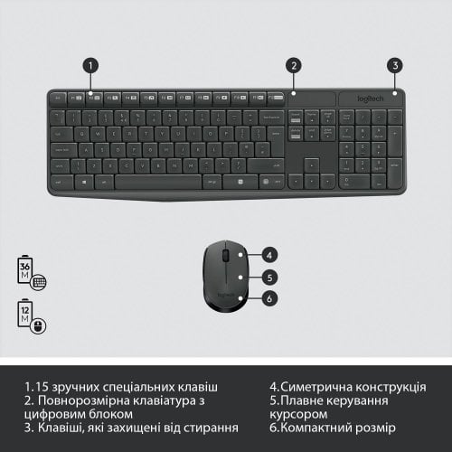 Купити Комплект Logitech MK235 Wireless Combo (920-007931) Black - ціна в Києві, Львові, Вінниці, Хмельницькому, Франківську, Україні | інтернет-магазин TELEMART.UA фото