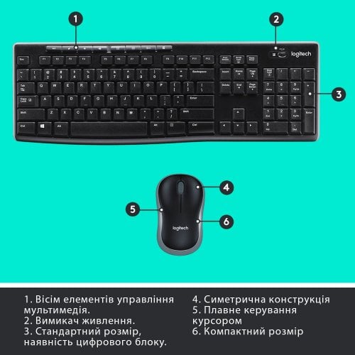 Купити Комплект Logitech MK270 Wireless Combo (920-004508) Black - ціна в Києві, Львові, Вінниці, Хмельницькому, Франківську, Україні | інтернет-магазин TELEMART.UA фото