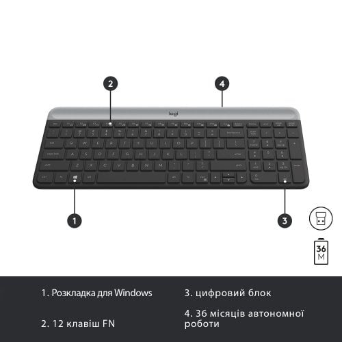 Купити Комплект Logitech MK470 Slim Wireless Combo (920-009204) Graphite - ціна в Києві, Львові, Вінниці, Хмельницькому, Франківську, Україні | інтернет-магазин TELEMART.UA фото