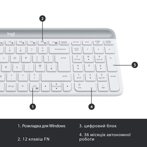 Купити Комплект Logitech MK470 Slim Wireless Combo (920-009205) Off-White - ціна в Києві, Львові, Вінниці, Хмельницькому, Франківську, Україні | інтернет-магазин TELEMART.UA фото