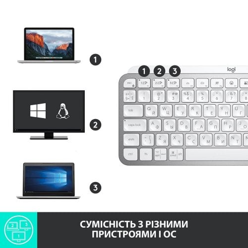 Купити Клавіатура Logitech MX Keys Mini Wireless Illuminated (920-010499) Pale Grey - ціна в Києві, Львові, Вінниці, Хмельницькому, Франківську, Україні | інтернет-магазин TELEMART.UA фото