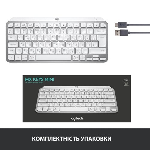 Купити Клавіатура Logitech MX Keys Mini Wireless Illuminated (920-010499) Pale Grey - ціна в Києві, Львові, Вінниці, Хмельницькому, Франківську, Україні | інтернет-магазин TELEMART.UA фото