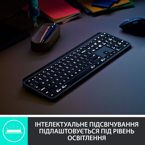 Купить Клавиатура Logitech MX Keys Plus Advanced Wireless Illuminated with Palm Rest (920-009416) Graphite - цена в Харькове, Киеве, Днепре, Одессе
в интернет-магазине Telemart фото