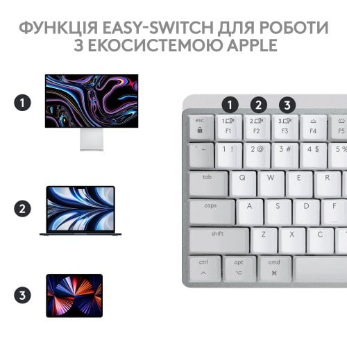 Купить Клавиатура Logitech MX Keys Mini For Mac Wireless Illuminated (920-010799) Pale Gray - цена в Харькове, Киеве, Днепре, Одессе
в интернет-магазине Telemart фото