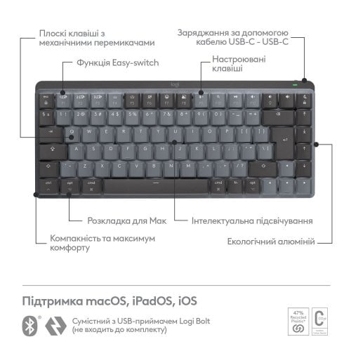 Купить Клавиатура Logitech MX Keys Mini For Mac Wireless Illuminated (920-010837) Space Gray - цена в Харькове, Киеве, Днепре, Одессе
в интернет-магазине Telemart фото