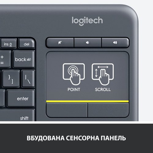 Фото Клавиатура Logitech K400 Plus Wireless Touch (920-007145) Black