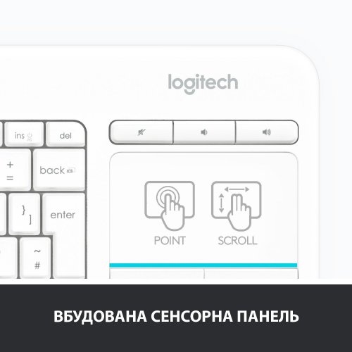 Купить Клавиатура Logitech K400 Plus Wireless Touch (920-007146) White - цена в Харькове, Киеве, Днепре, Одессе
в интернет-магазине Telemart фото