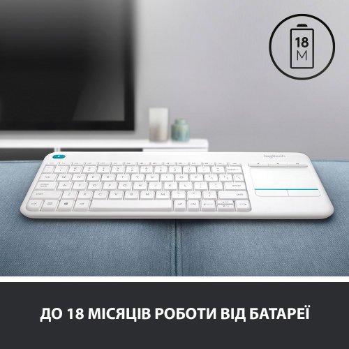 Купить Клавиатура Logitech K400 Plus Wireless Touch (920-007146) White - цена в Харькове, Киеве, Днепре, Одессе
в интернет-магазине Telemart фото
