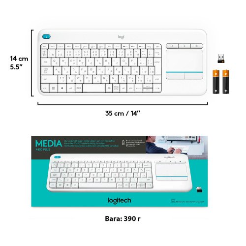 Купить Клавиатура Logitech K400 Plus Wireless Touch (920-007146) White - цена в Харькове, Киеве, Днепре, Одессе
в интернет-магазине Telemart фото