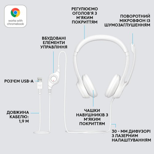 Купити Навушники Logitech H390 (981-001286) Off-White - ціна в Києві, Львові, Вінниці, Хмельницькому, Франківську, Україні | інтернет-магазин TELEMART.UA фото