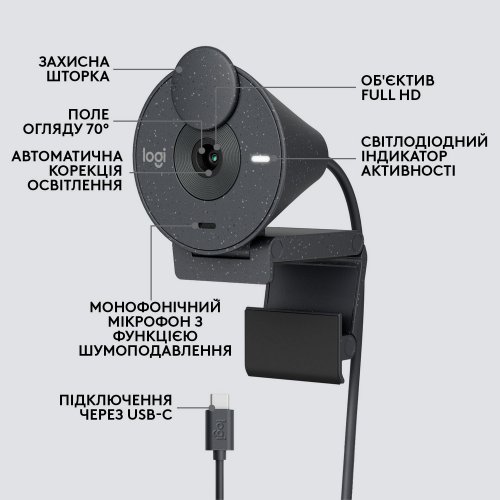 Купить Веб-камера Logitech Brio 300 (960-001436) Black - цена в Харькове, Киеве, Днепре, Одессе
в интернет-магазине Telemart фото