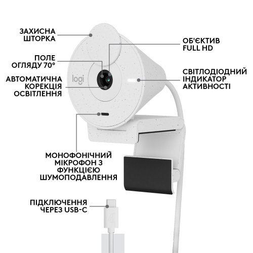 Купить Веб-камера Logitech Brio 300 (960-001442) Off-White - цена в Харькове, Киеве, Днепре, Одессе
в интернет-магазине Telemart фото