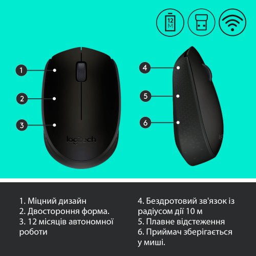 Купить Мышка Logitech Wireless Mouse M171 Black - цена в Харькове, Киеве, Днепре, Одессе
в интернет-магазине Telemart фото