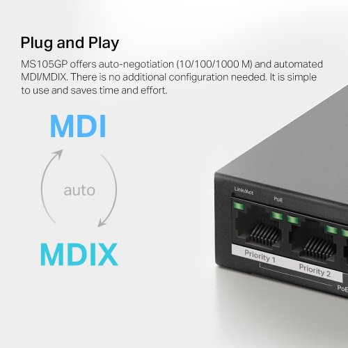 Купити Мережевий комутатор Mercusys MS105GP - ціна в Києві, Львові, Вінниці, Хмельницькому, Франківську, Україні | інтернет-магазин TELEMART.UA фото