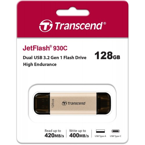 Купить Накопитель Transcend JetFlash 930C 128GB USB + USB Type-C (TS128GJF930C) Gold/Black - цена в Харькове, Киеве, Днепре, Одессе
в интернет-магазине Telemart фото